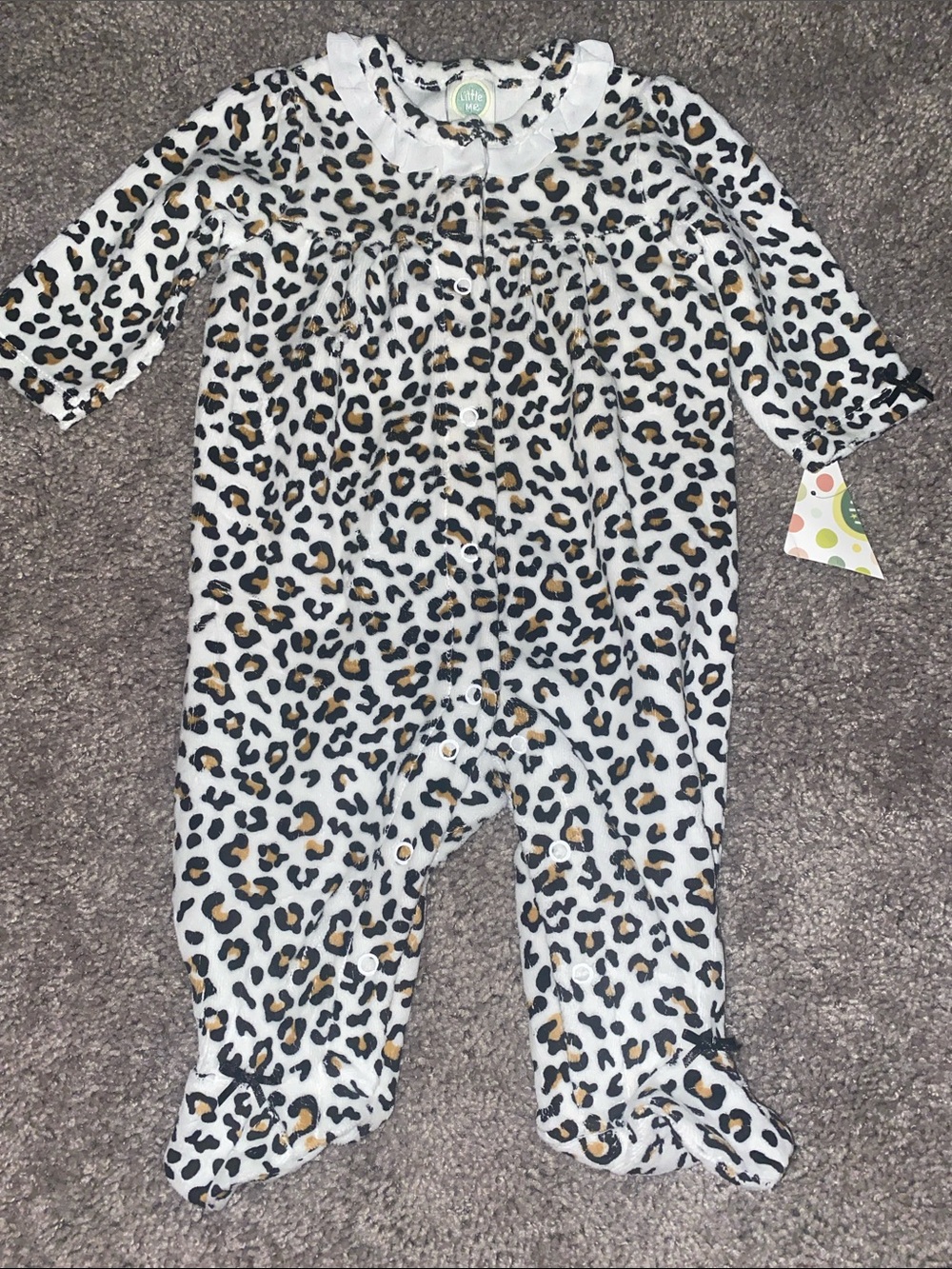 Little Me Leopard Print Footed One-Piece - White, Black & Gold